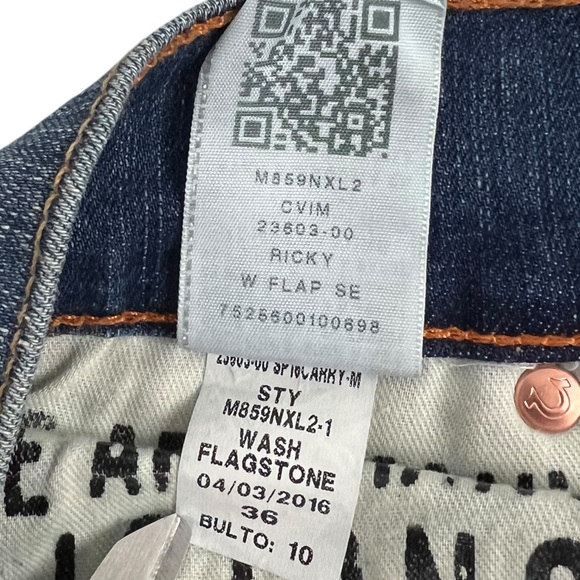 True Religion Men 36 X 34 Jeans Ricky Straight W Flap SE Relaxed Denim Pants EUC - Picture 12 of 12